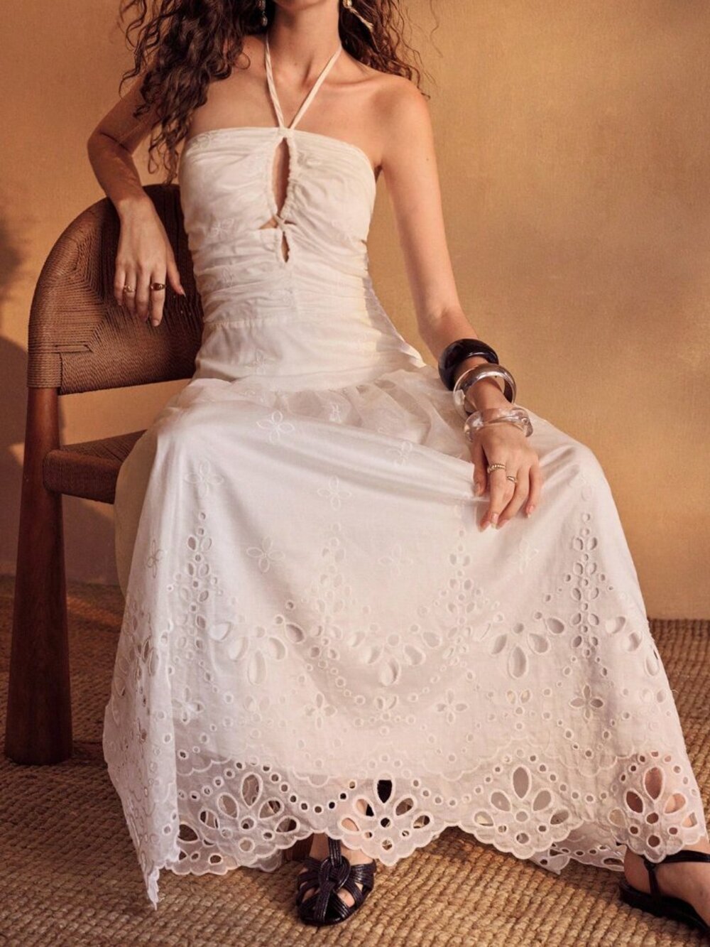 Beige Boho Women's Embroidered A-Line Dress - Picture 7 of 7